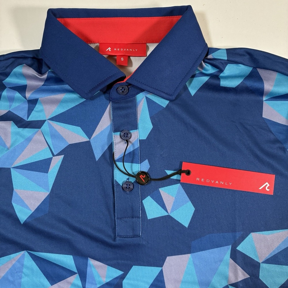 NEW Redvanly Bond Golf Polo Shirt Small Mazarine Blue Diamonds All Over AOP